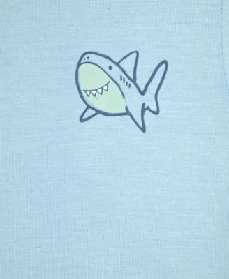 Boys' 12M-5T Shark Print Crewneck Top and Pants, 3-Piece Pajama Set