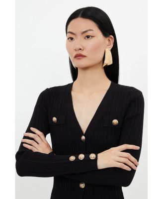 Women's Viscose Blend Rib Military Trim Cardigan