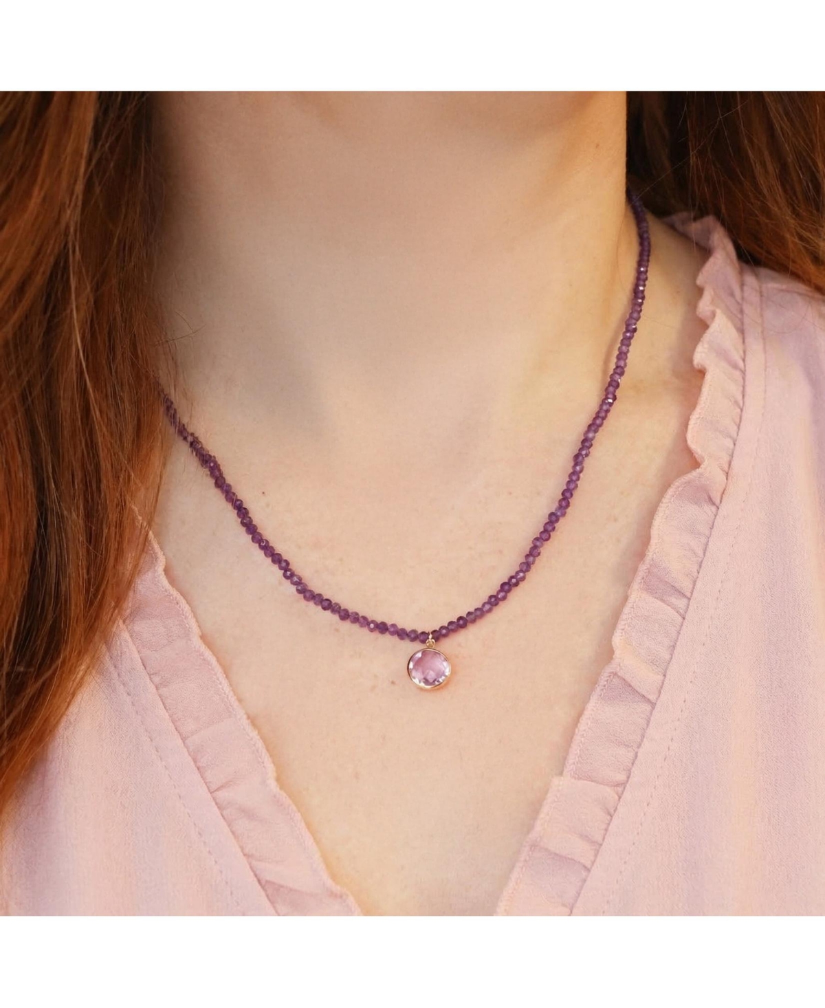 The Lovery Amethyst Bead Bezel Necklace 14K Yellow Gold