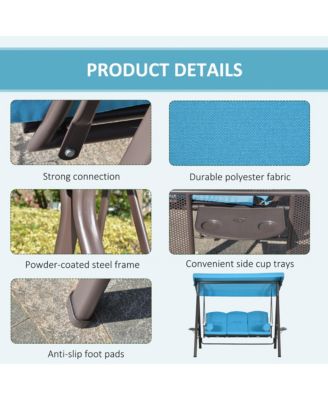 3-Seat Patio Swing w/ Tilt Canopy, Cushions and Cup Tray,