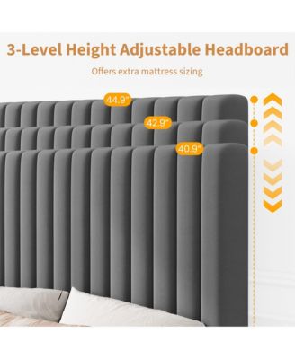 Set of 2 Velvet Upholstered Platform Beds with Adjustable Tufted Headboard – Vertical Channel Design, No Box Spring Needed