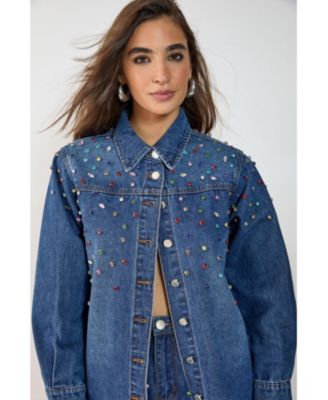 Women's Denim Embellished Long Sleeve Shirt