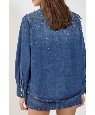 Women's Denim Embellished Long Sleeve Shirt