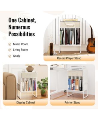 Record Player Stand with Drawer and Vinyl Record Storage