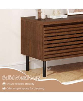 Mid-Century Fluted TV Console with Hidden Compartments and Metal Legs