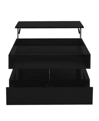 Modern Square Lift-Top Coffee Table with 2 Drawers, Hidden Storage, LED Lighting and High-Gloss Surface for Living Room