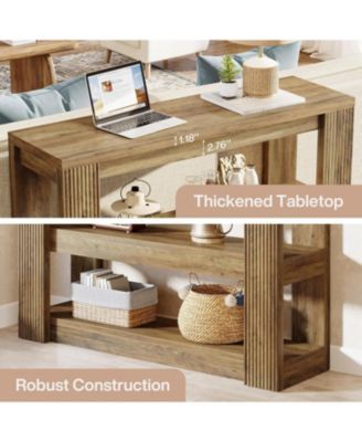 41.34-Inch Console Table, 3-Tier Farmhouse Entryway Table with Storage Shelves, Narrow Sofa Console Behind the Couch