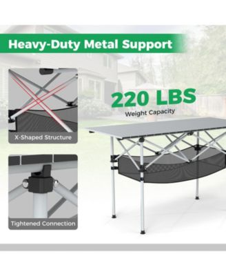 Portable Roll-Up Aluminum Camping Table with Mesh Basket