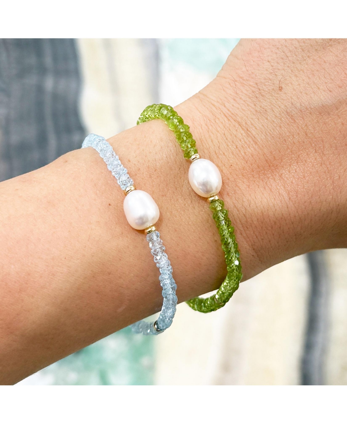 The Lovery Peridot Bead Pearl Bracelet 14K Gold