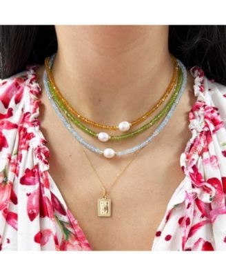 Peridot Bead Pearl Necklace 14K Gold