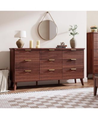 9 Drawer Fluted Dresser 60.6 Inch Wide Curved Profile  Handles