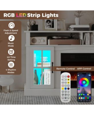 58 in Fireplace TV Stand with LED Lights and Glass Door Cabinets