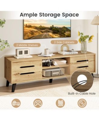 59 in Mid-Century TV Stand with Sliding Doors and Cable Management