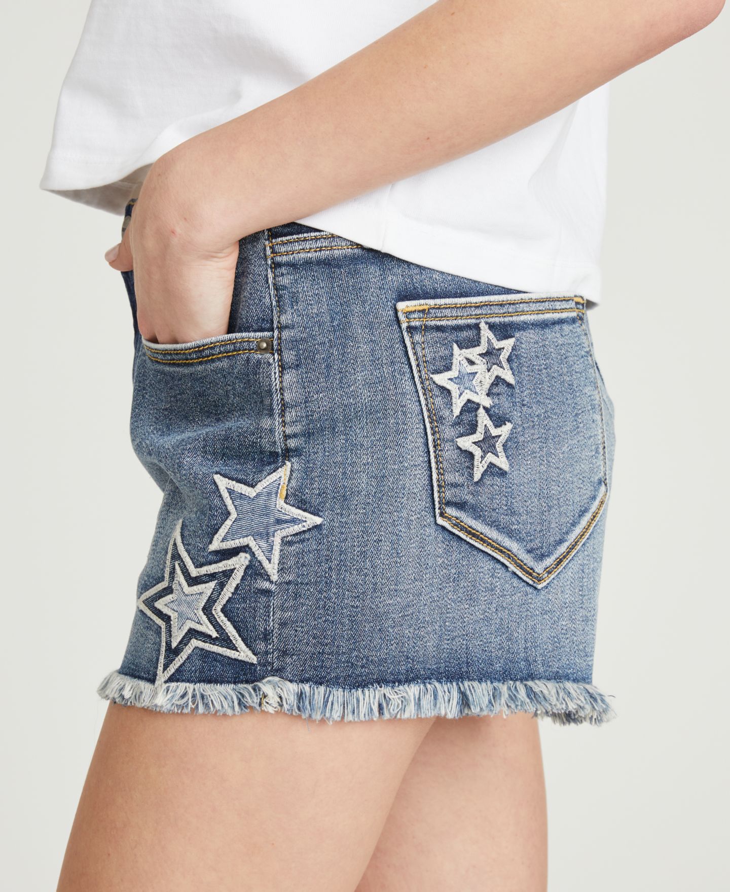 Женские шорты Driftwood Goldie Patriotic Star Patchwork Mid-Rise Denim Shorts, цвет: Тёмная варка — фото 3