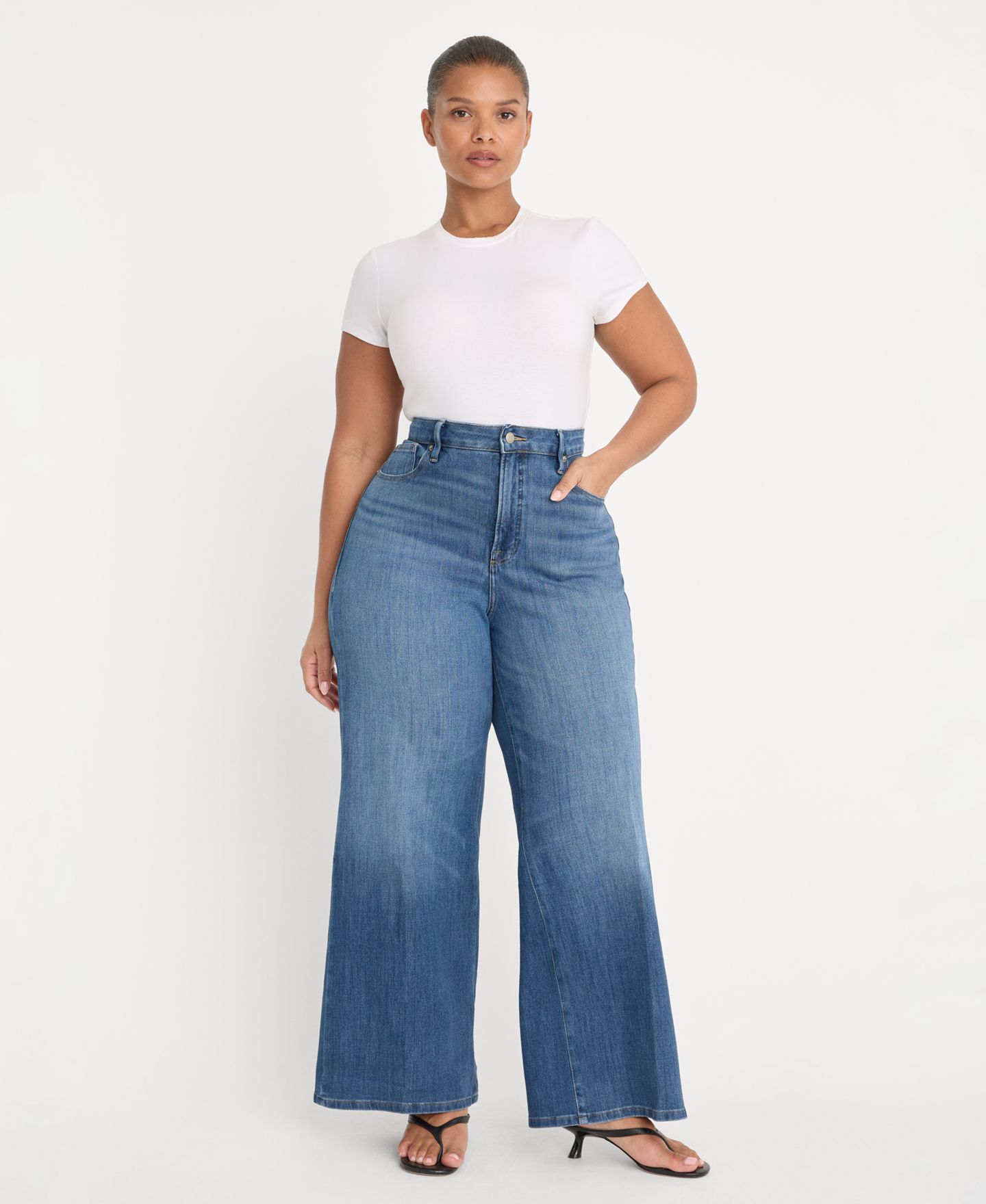 Женские джинсы Good American Soft Tech Palazzo Ankle-Length, цвет: Синий — фото 5