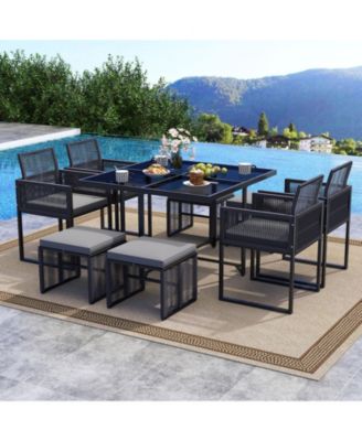 9 Piece Patio Dining Set with Cushions for Yard and Garden