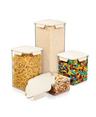 4 Piece Assorted Size Rectangle Snap Lids Airtight Food Storage Container Set – Clear Stackable for Pantry, Rice, Pasta, Cereal and Snacks