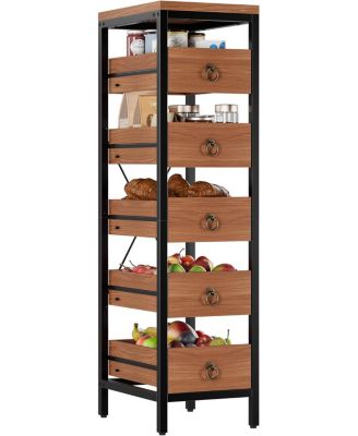 5-Tier Kitchen Fruit Vegetable Storage Rack, Narrow Snack Stand with Pull-Out Baskets, Utility Organizer