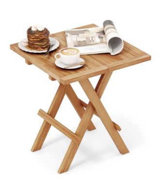 Patio Folding Side Table w/X-shaped Legs Slatted Tabletop for Backyard Outdoor