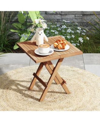 Patio Folding Side Table w/ X-shaped Legs and Slatted Tabletop for Backyard