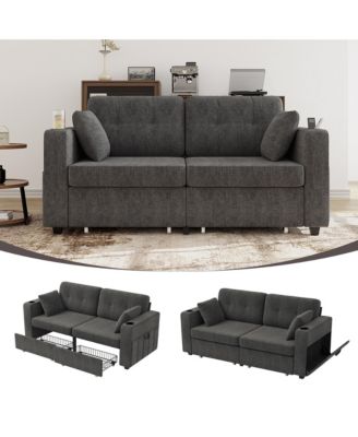 67" Chenille Loveseat Sofa, 2-Seater Couch with Storage, USB Charging and Cup Holders for Living Room and Apartment