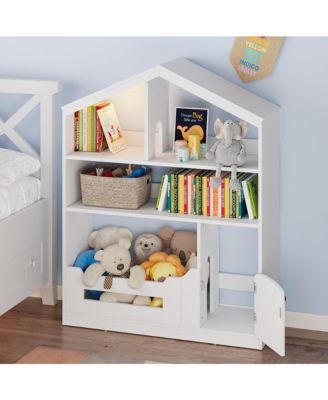 Kids Bookshelf and Toy Organizer, Wooden Toddler Bookcase, Dollhouse Shelf for Playroom, Bedroom, Classroom