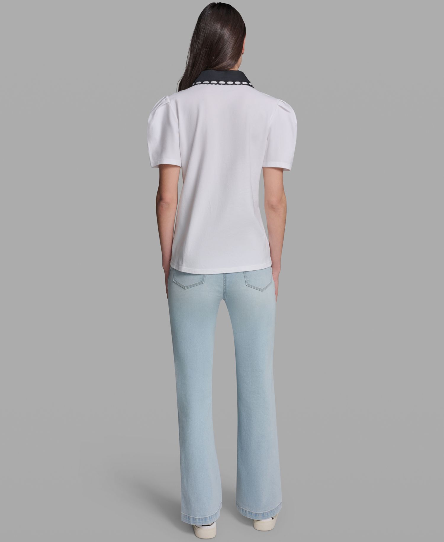 Petite Button-Up Polo Collar Top
