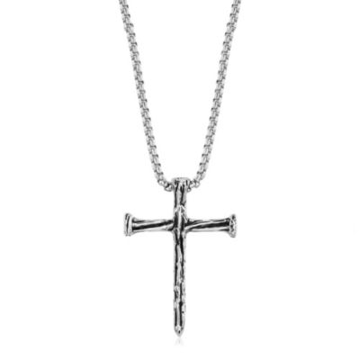 Stainless Steel, Textured Cross Necklace