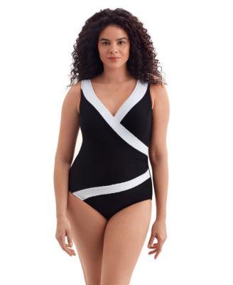 Women's Texture Luxe Pipe Side Shirred Surplice Long Torso One-Piece Swimsuit