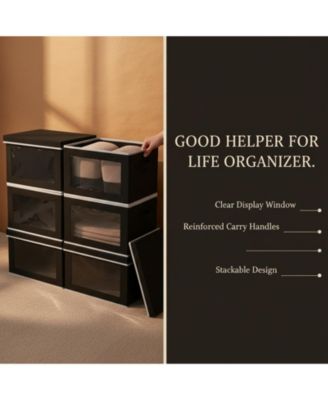 Stackable Storage Bins With Lids Foldable Closet Organizers Transparent Window Removable Lids Firm Handles 4 Pack