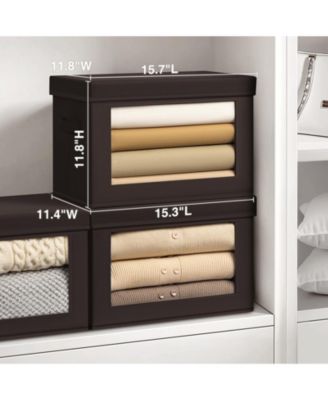 Stackable Storage Bins With Lids Foldable Closet Organizers Transparent Window Removable Lids Firm Handles 4 Pack