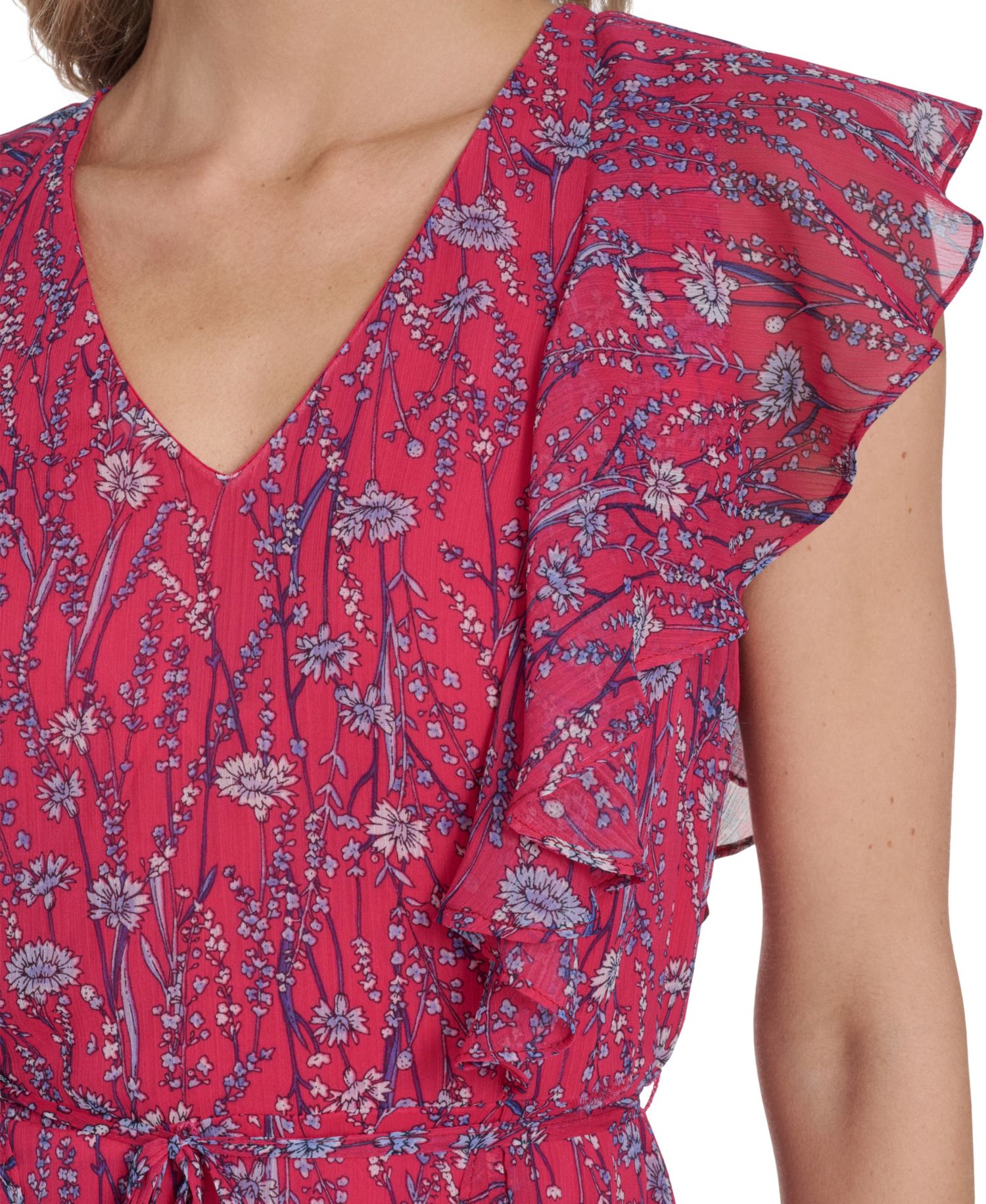 Women's Printed Crinkle Chiffon Vineyard Botanical Dress