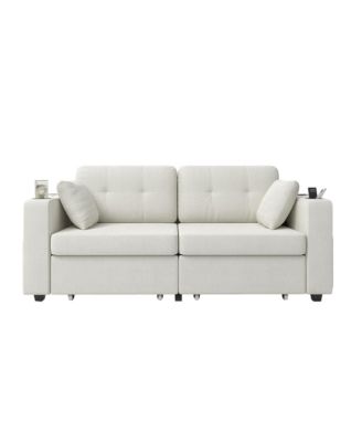 Loveseat Sofa, 67" Chenille 2-Seater Couch - Storage, USB Charging, Cup Holder and Wood Frame for Living Room, Apartment