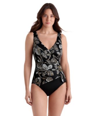 Women's Gilded Garden Buckle Shirred Surplice Long Torso One-Piece Swimsuit