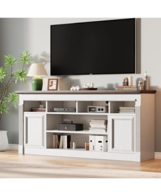68" Farmhouse TV Stand for TVs up to 75", Entertainment Center, Open Storage Cabinets, Media Console