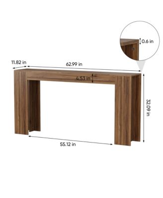 62.99in Extra Long Farmhouse Entryway Table Narrow Sofa Table Walnut