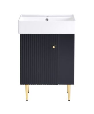 21.6" Bathroom Vanity with Ceramic Sink, Bathroom Storage Cabinet with Right Side Storage