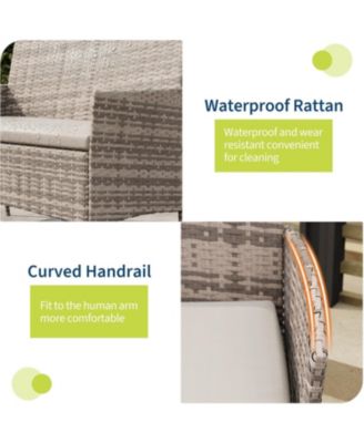 4-Piece Patio Furniture Set, Rattan Outdoor Furniture with Upholstered Sofa, 2 Chairs and Coffee Table, Modern Conversation Bistro Set