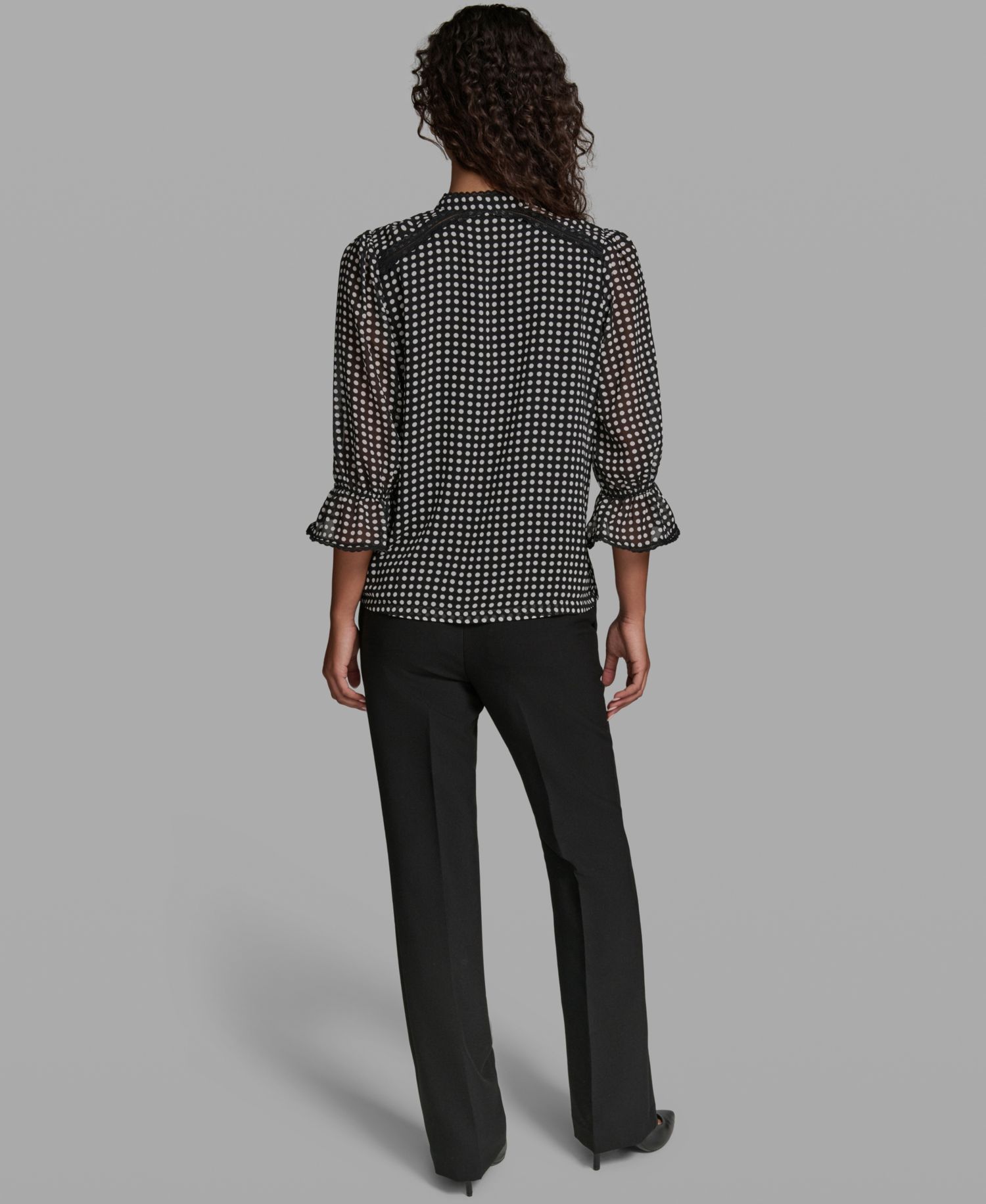 Women's Front Keyhole Polka Dot Woven Blouse
