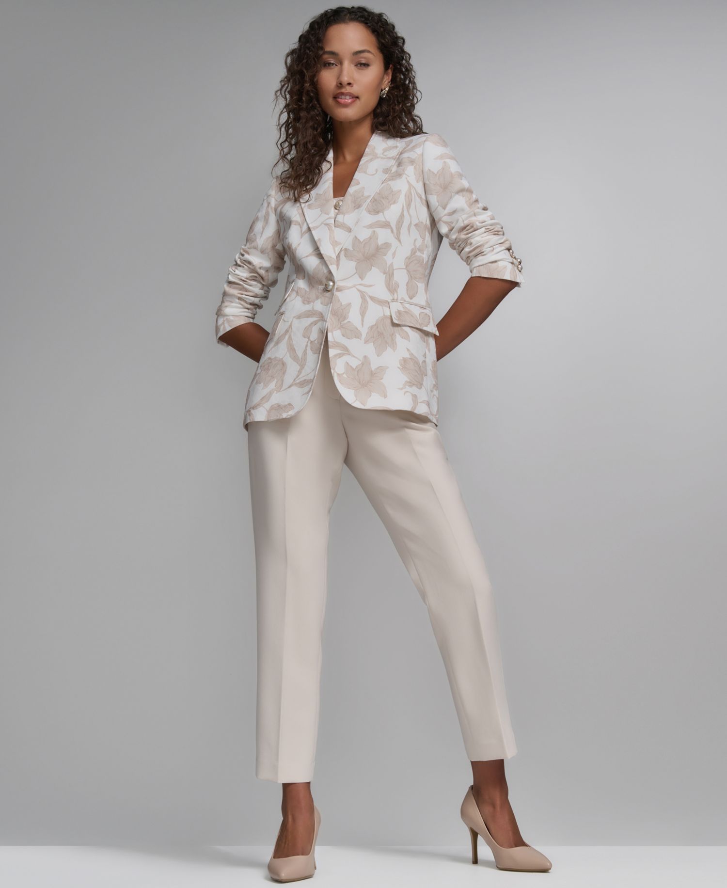 Women's 3 Pocket Floral Printed Notch Lapel Blazer