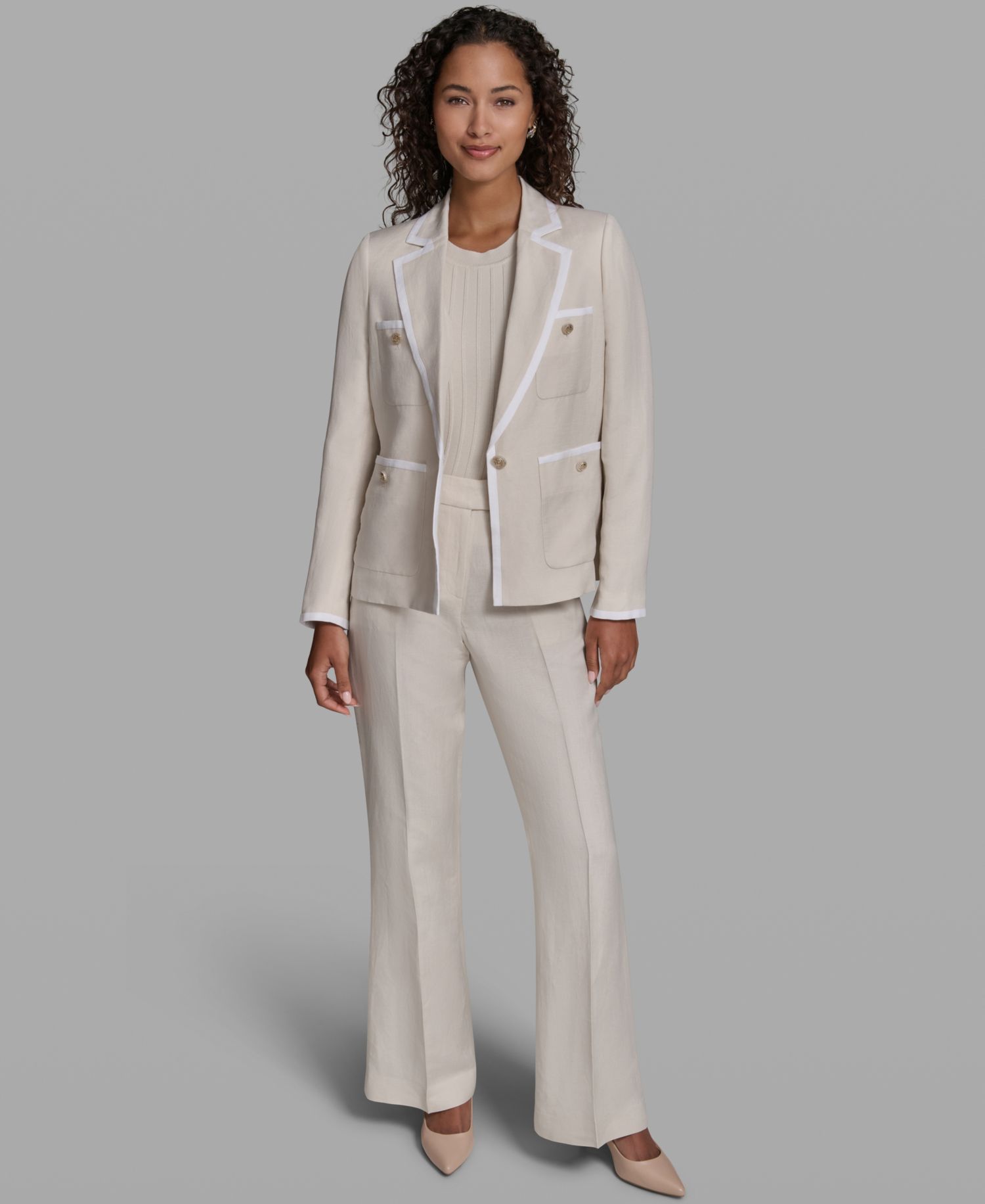 Women's Linen-Blend Framed One-Button Blazer