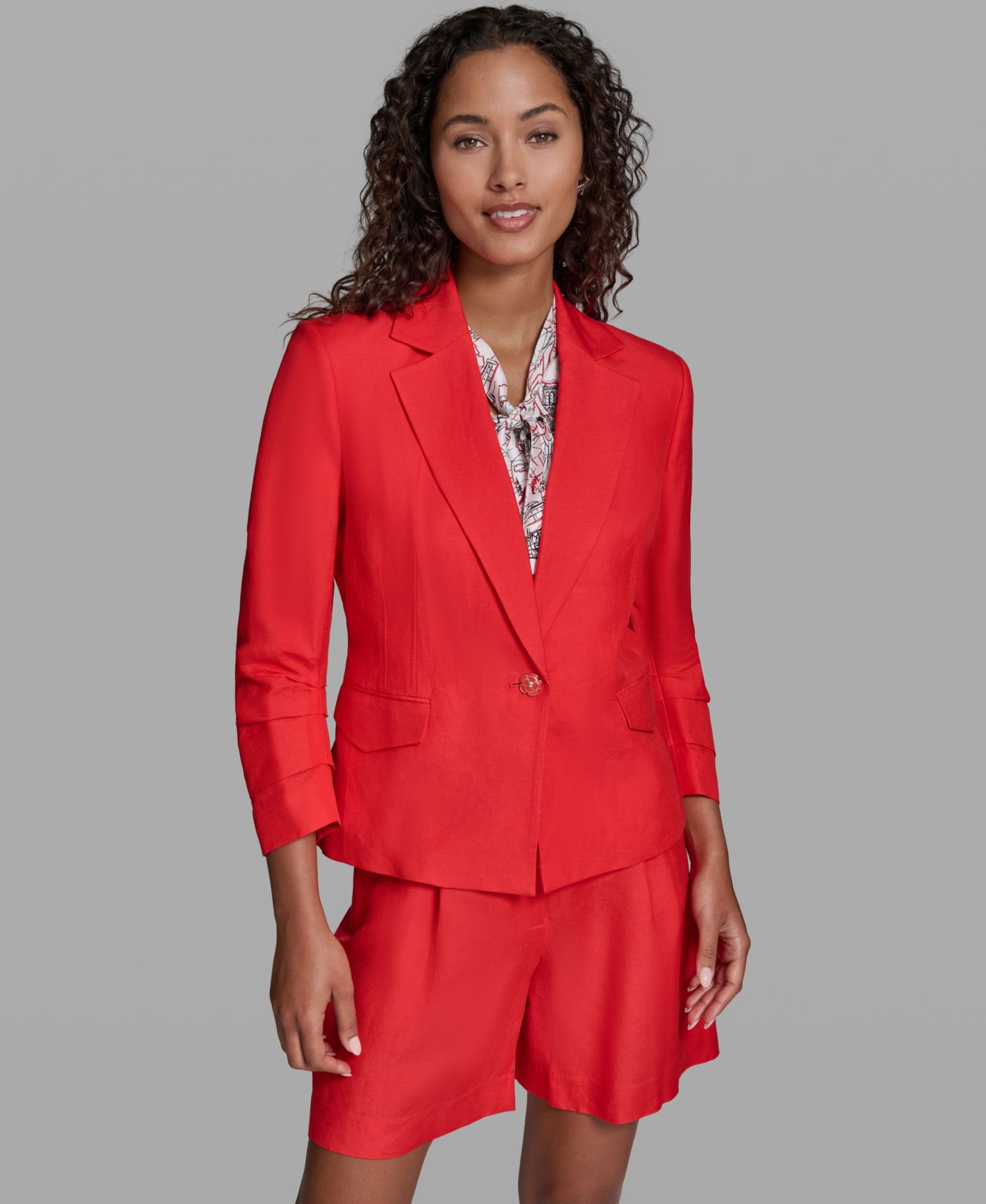 Women's Linen-Blend Cropped Single-Button Blazer