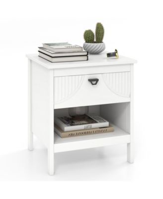 2-tier Wood Nightstand with Drawer and Open Storage Shelf for Bedroom
