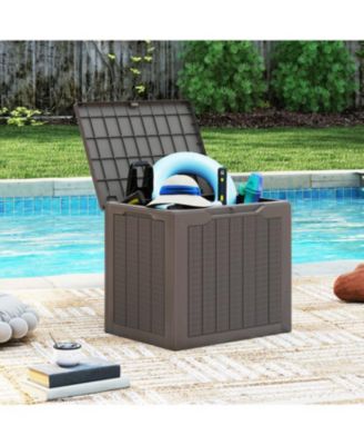 Outdoor Storage Box 25 Gallon Deck Box with Lockable Lid and Wicker-woven