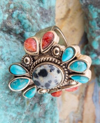 Dalmatian Jasper Multi Color Stone Golden Ring