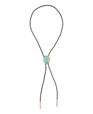 Rawlins Blue Turquoise Black Leather Golden Bolo Necklace