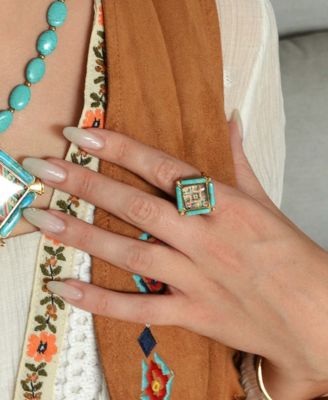 Scenic Native Weave Blue Turquoise Golden Statement Ring