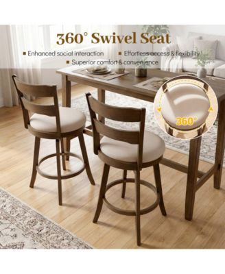 25 in Swivel Counter Height Bar Stool Set of 2 with Polyester Upholstered Seat and Backrest
