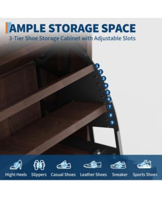 Fluted Shoe Cabinet with 2 Flip Drawers and Top Drawer, Deep Entryway Storage Organizer