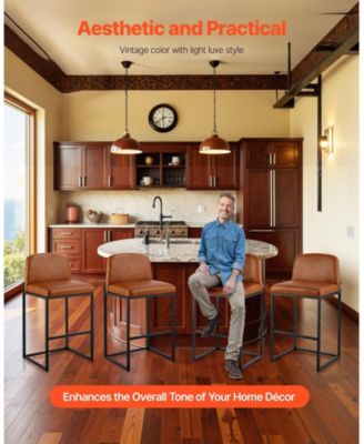 27 in Counter Height PU Leather Bar Stool Set of 4 with Backrest and Metal Legs